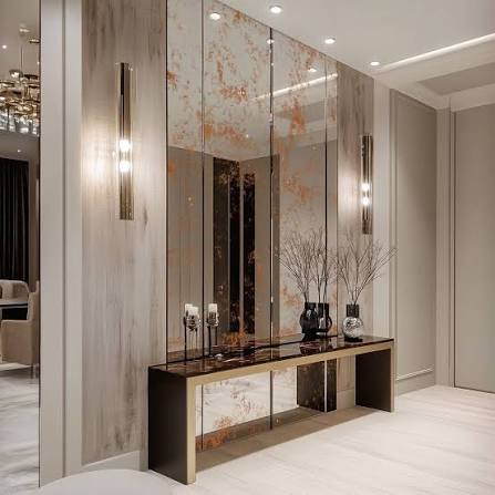 Decorative floor-to-ceiling mirror wall