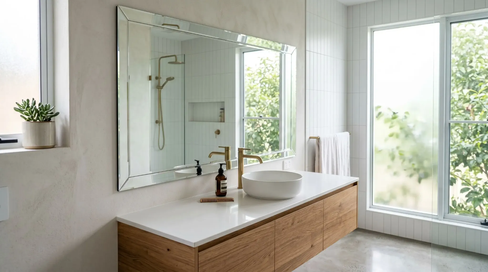Beveled bathroom vanity mirror