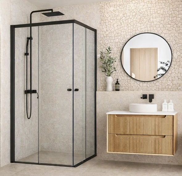Black framed double-door enclosure