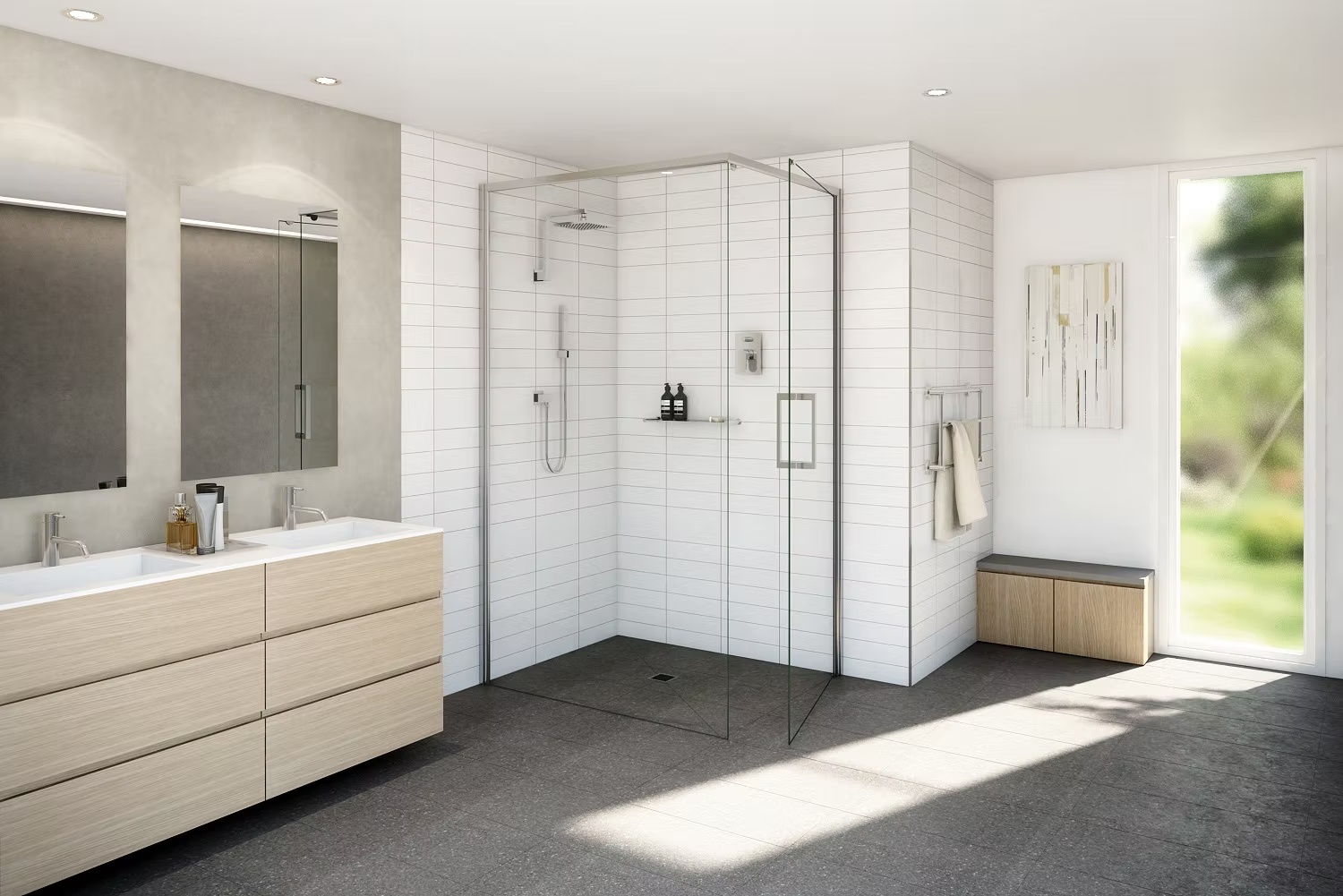 Open frameless walk-in shower